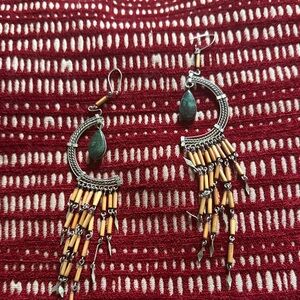 Funky large dangle pierced earrings with natural stone detail